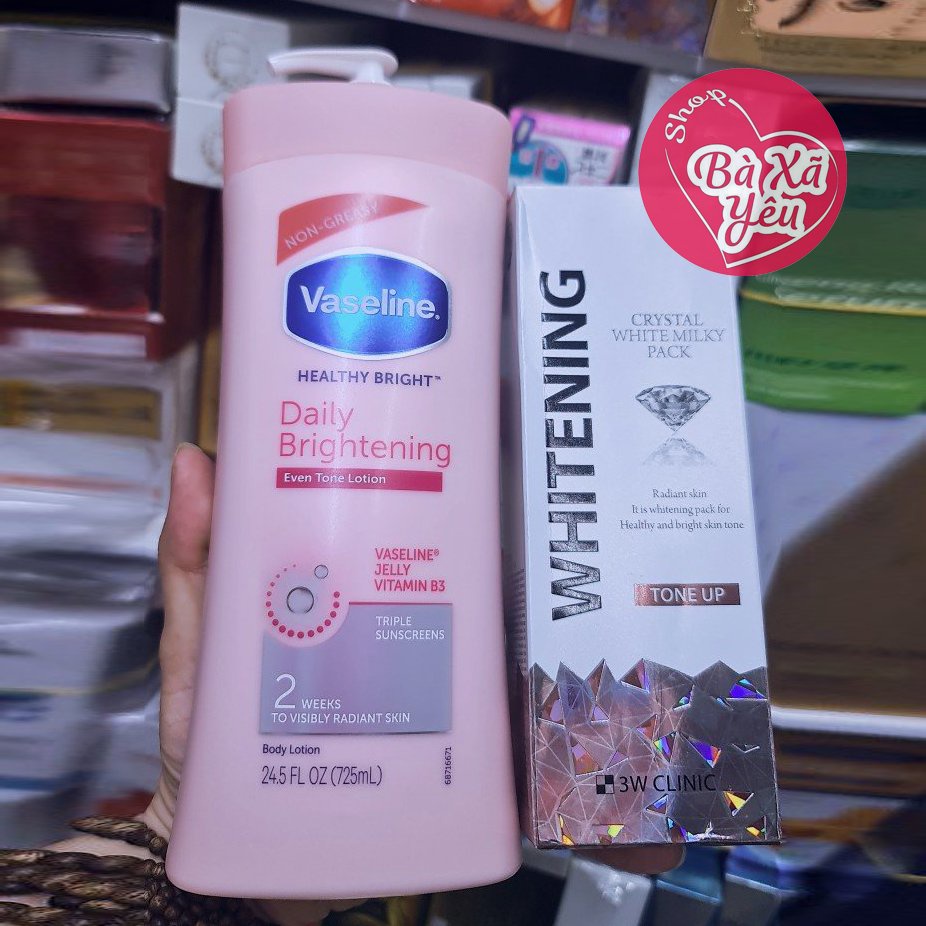 COMBO Dưỡng Thể VASELINE Mẫu Mới + Kem tắm trắng 3W Clinic Crystal White Milky Pack 200g - BX3975