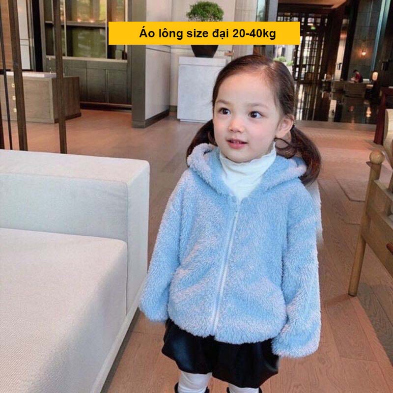 Áo khoác lông cừu bé trai bé gái mũ tai gấu  co tui sz 20-45kg