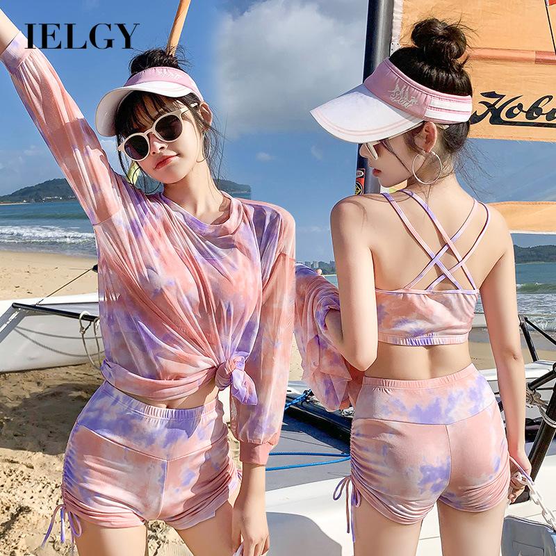 Bộ đồ bơi IELGY ba mảnh tay dài size lớn thời trang mùa hè cho nữ