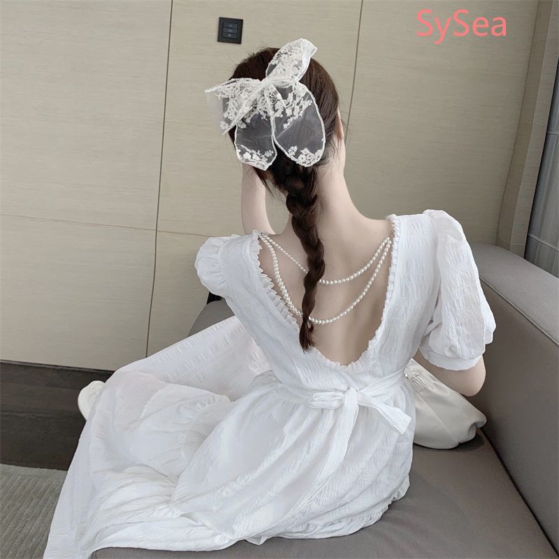 Đầm dài tay ngắn kiểu phồng thiết kế hở lưng thời trang hè cho nữ | BigBuy360 - bigbuy360.vn