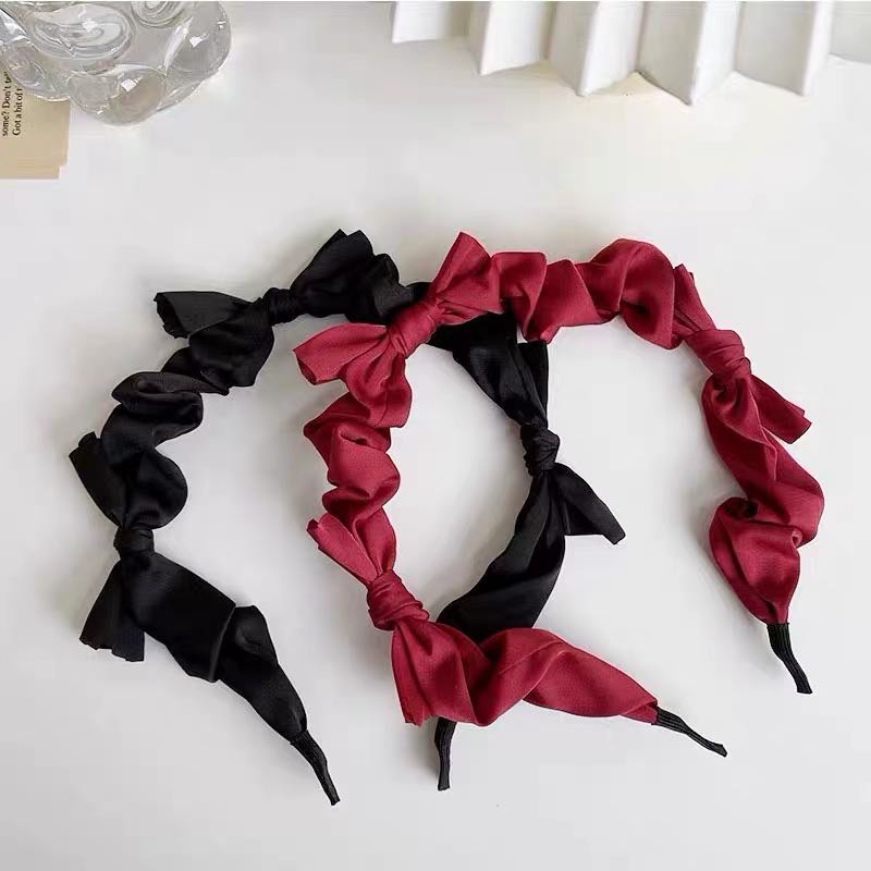 Băng đô cài tóc bằng vải nhung satin thắt nút xếp ly thanh lịch phong cách nữ tính Hàn Quốc