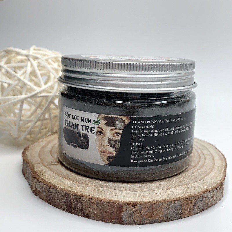 Bột lột mụn than tre organic 50gr - lột sạch mụn cám, đầu đen, tế bào chết, sáng da, kiềm dầu | Bột Natural
