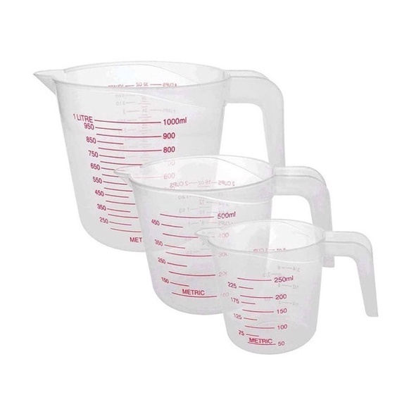 Ca đong định lượng sữa, nước, dầu ăn... bằng nhựa dùng làm bánh - Có chia vạch 250ml, 500ml, 1000 ml