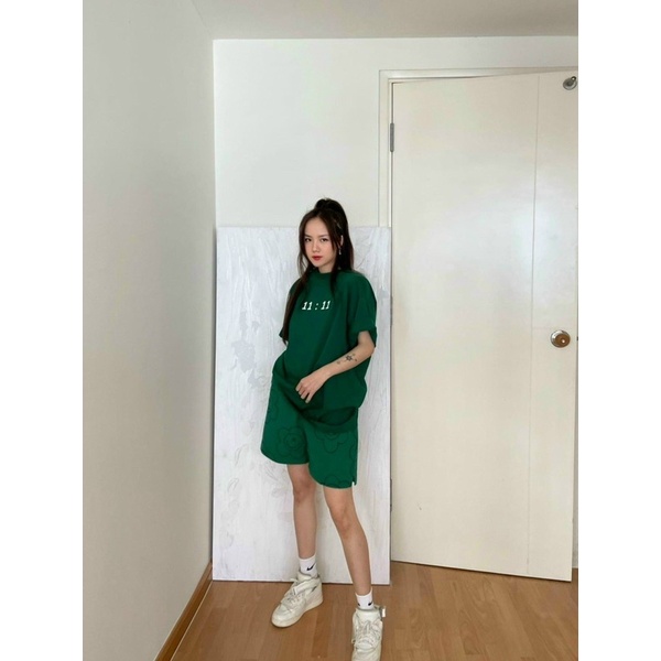 ÁO THUN TAY LỠ COTTON 11:11 XANH VE CHAI FORM UNISEX NAM NỮ (kèm ảnh thật)