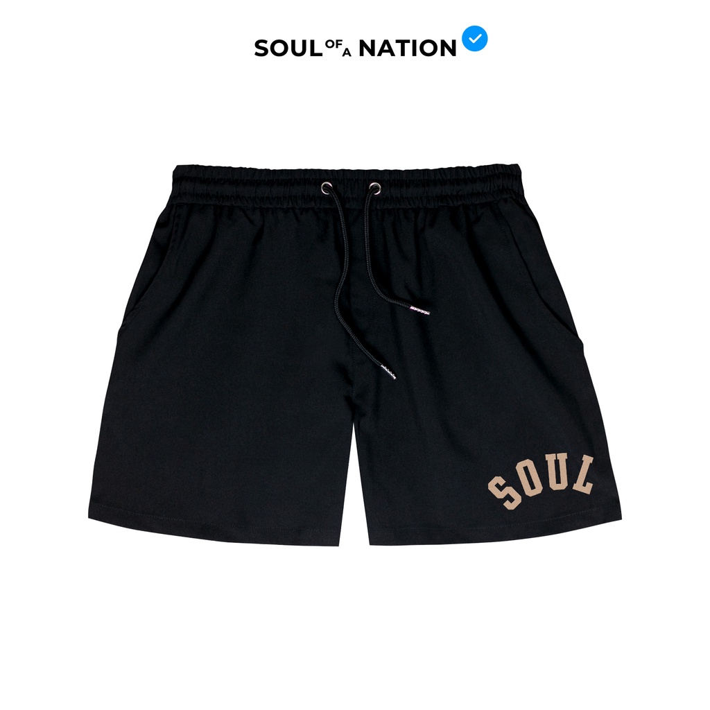 Quần Short Unisex SOUL Nhung Ống Rộng Vải Kaki Cotton Co Giãn Thoải Mái, Năng Động, Thời Trang cho Nam/ Nữ - Đen / Kem