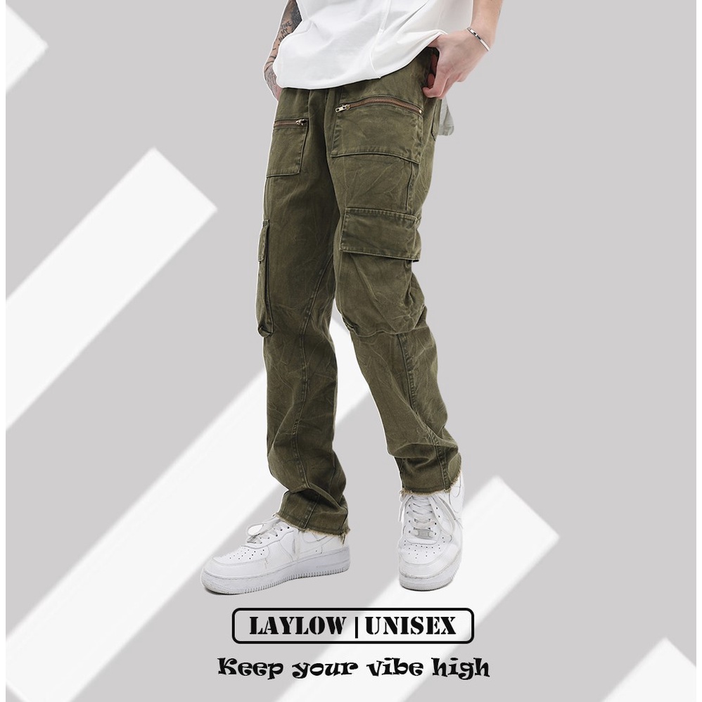Quần Dài Kaki Túi Hộp Nam Nữ Cargo Pants Thời Trang Đường Phố Cao Câp Lay Low Unisex