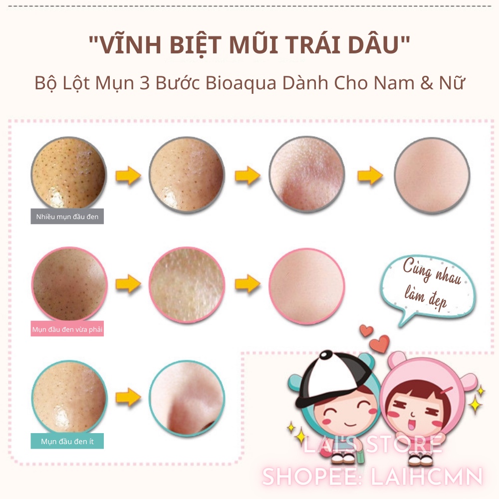 Bộ Lột Mụn 3 Bước Bioaqua Làm Sạch, Mụn Cám, Mụn Đầu Đen, Thu Nhỏ Lỗ Chân Lông Nội Địa Trung - LAI'S STORE