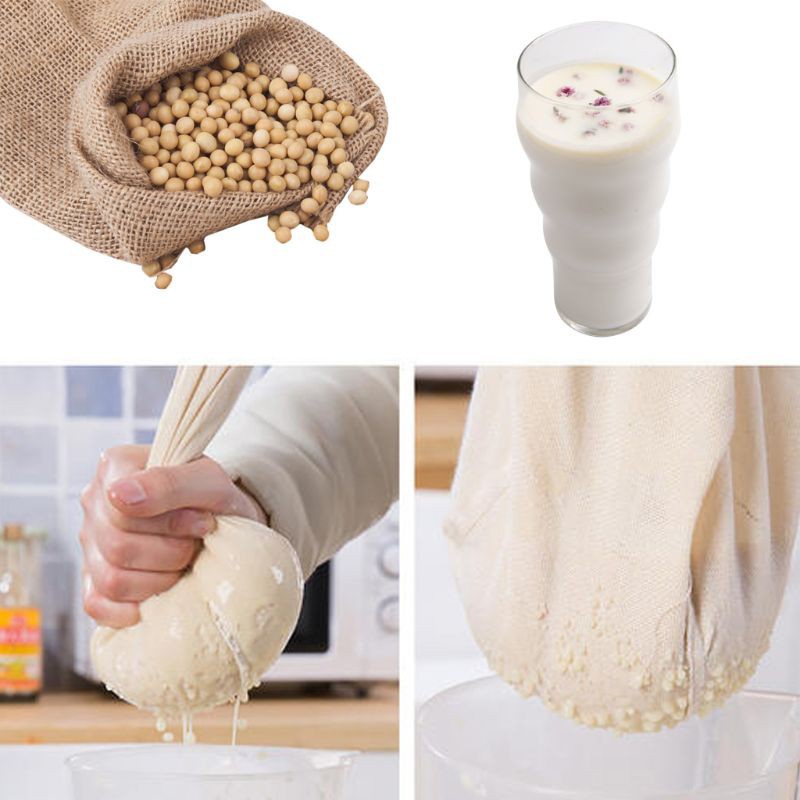 VA   Reusable Cotton Nut Milk Bag Drawstring Fine Net Mesh Filter Bag Food Strainer for Soybean Tea Cold Brew Coffee Fruit Juice Soup