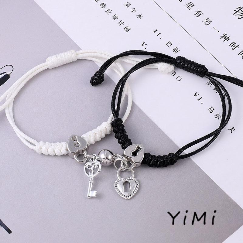 [mo] Vòng Tay Đính Đá Khóa Nam Châm Hình Trái Tim Đơn Giản Bằng Sắt Cho Cặp Đôi Bạn Gái