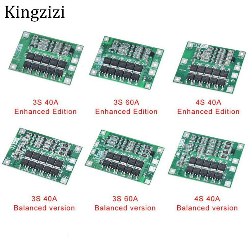 Bảng mạch bảo vệ pin Lithium 3S/4S 40A 60A 18650 BMS 11.1V 12.6V/14.8V16.8V tăng cường/cân bằng