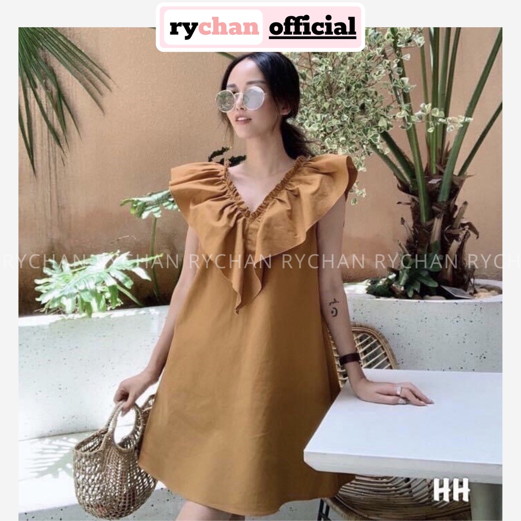 Đầm Suông Đi Biển Phối Bèo 2 Màu Trắng Nude Mang Được 2 Kiểu - DS0076