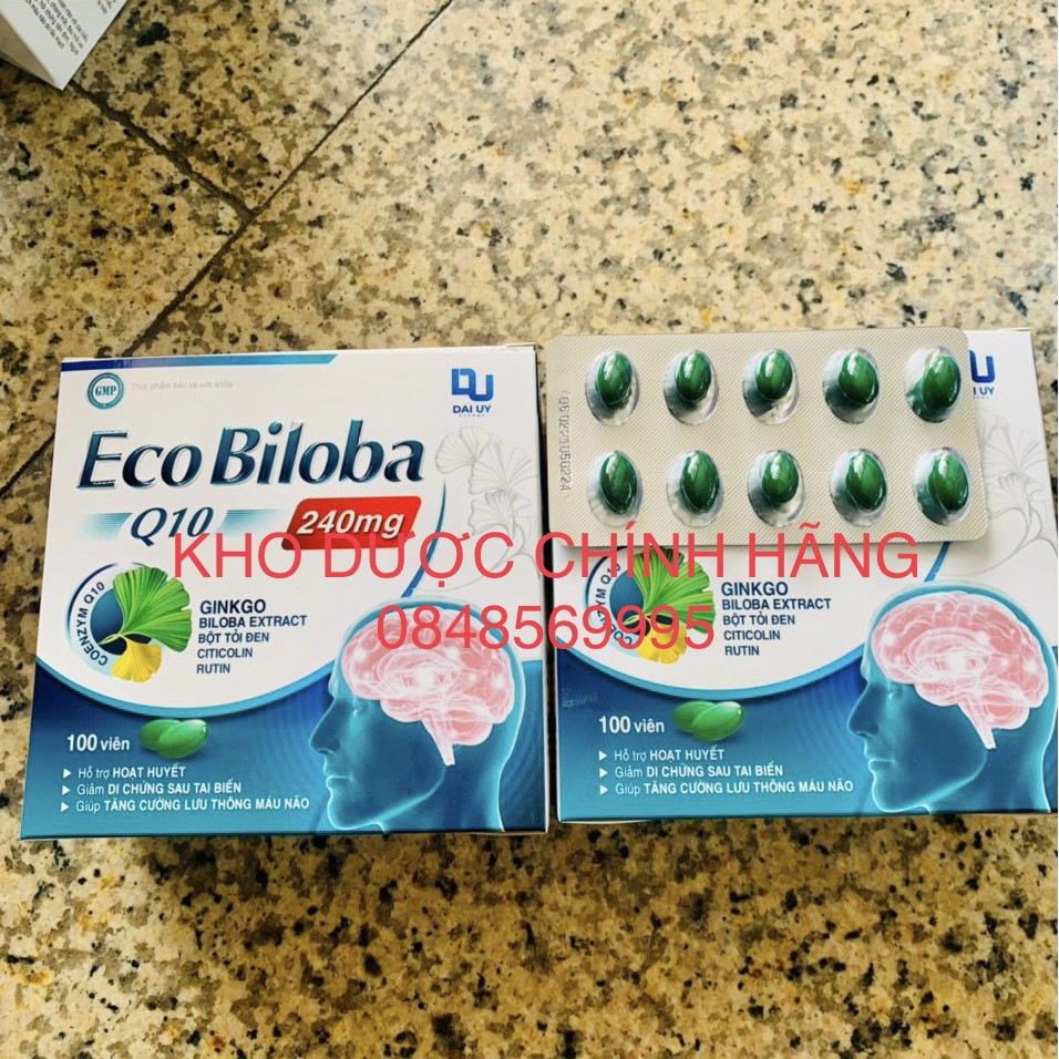 [CHÍNH HÃNG] ECO BILOBA Q10 240mg hộp 100v- Hỗ trợ hoạt huyết, giảm di chứng sau tai biến, tăng cường lưu thông máu não