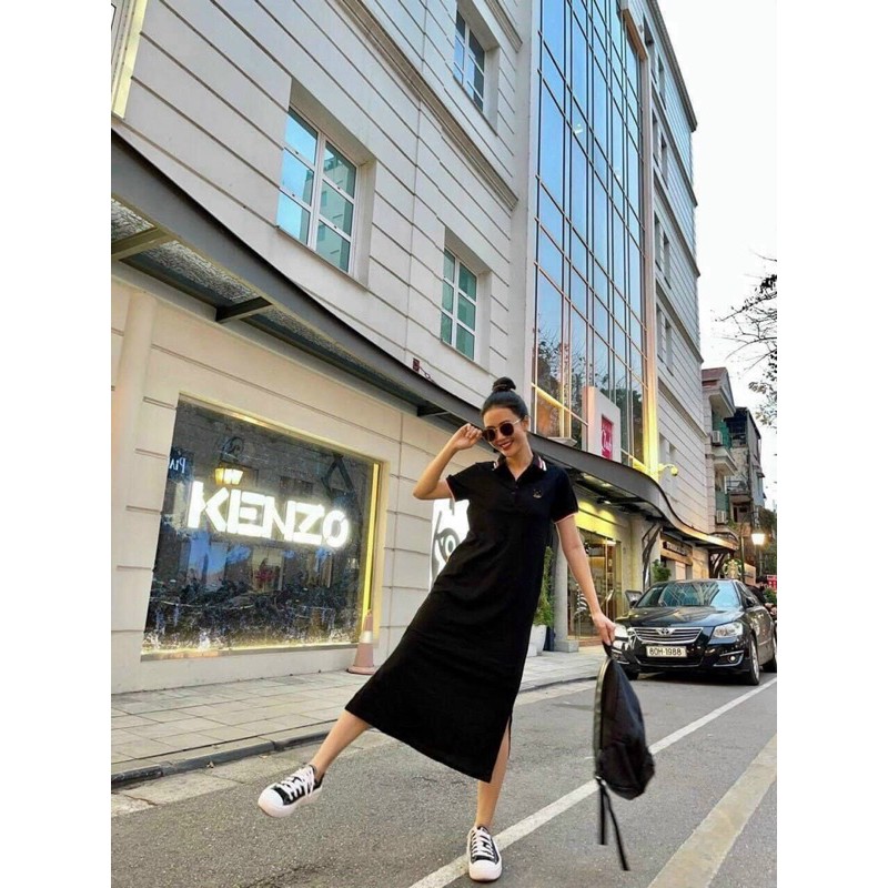 Váy polo dáng suông cổ viền thêu hình