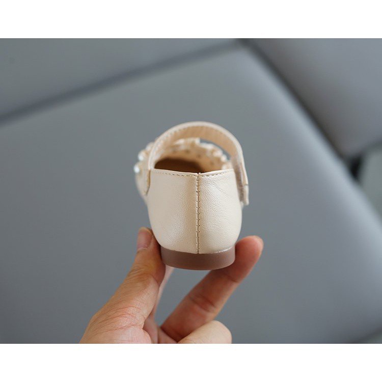 Giày Da Đính Ngọc Trai Điệu Đà Đế Mềm Chống Trượt Cho Bé Gái 1-8 Tuổi