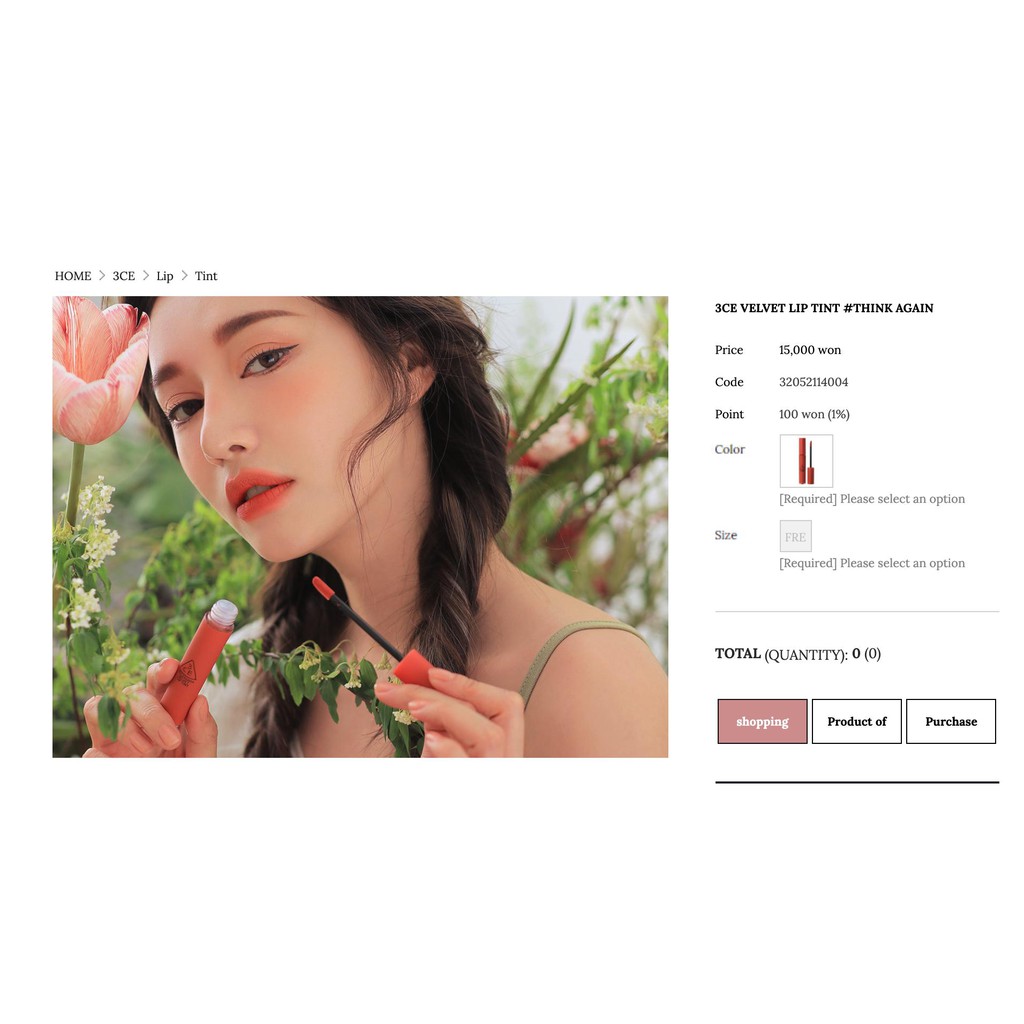 (Có 3 màu mới) Son 3CE Velvet Lip Tint | Thế Giới Skin Care