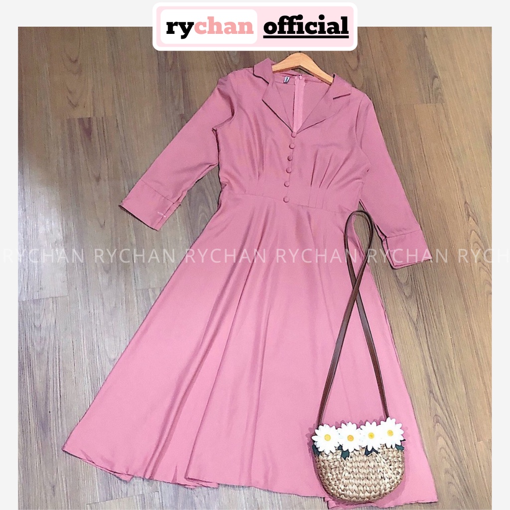 [ẢNH THẬT CUỐI] DM635 - Đầm Maxi Xòe Cổ Vest Nút Bọc 2 Màu