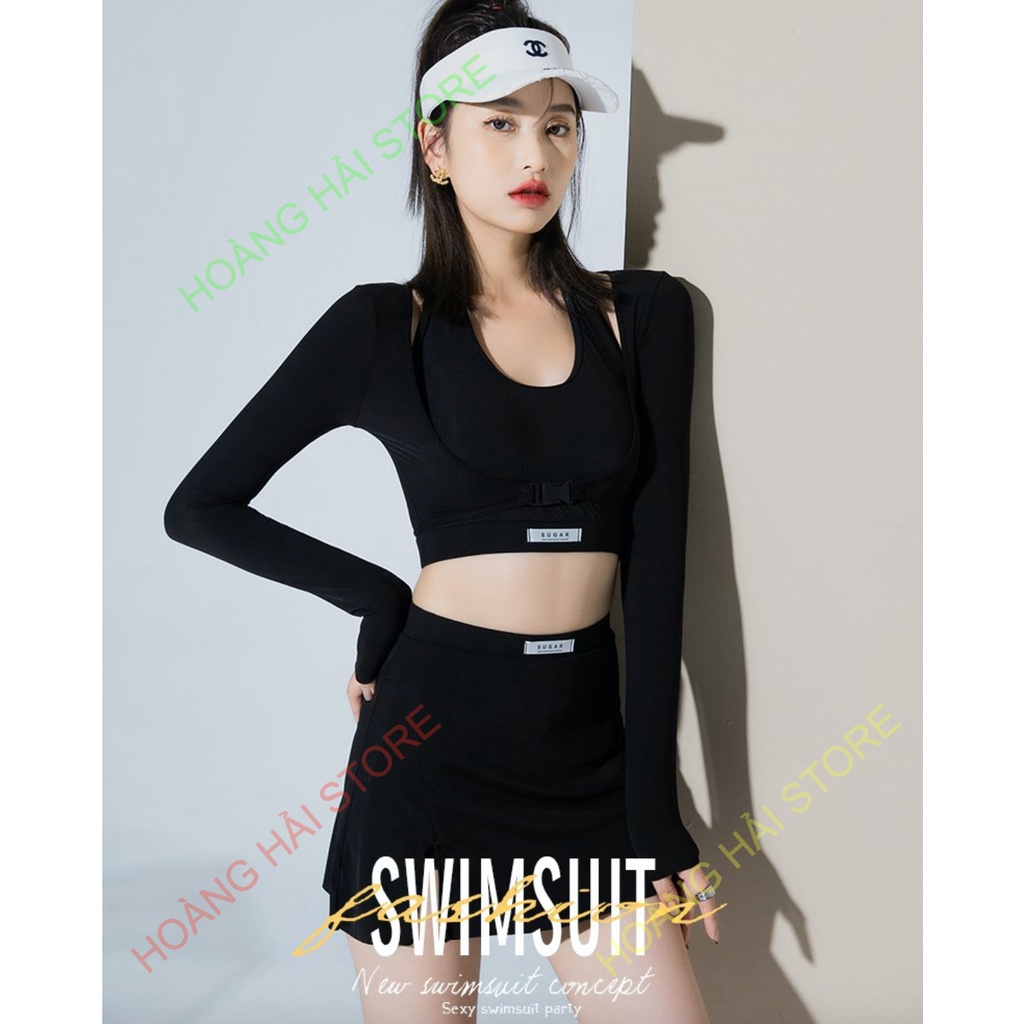 Bộ đồ bơi bikini nữ hai mảnh kín đáo quần short áo tay dài đi tắm biển, tập yoga, tập gym - B.31