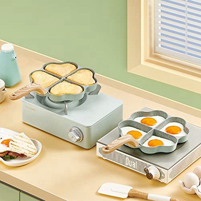 Chảo Chiên Trứng Mini 4 Ngăn Chống Dính Bằng Sứ Chống Dính Hình Trái Tim Màu Xanh Lá