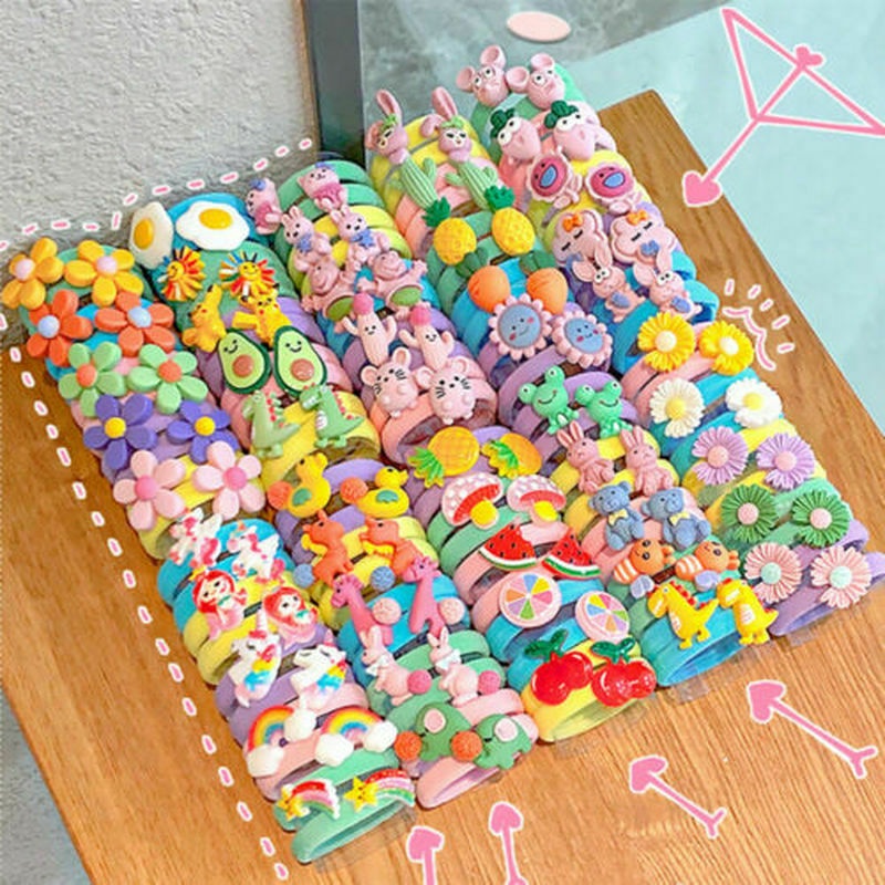 Set 10 dây cột tóc cao su Haimeikang co giãn họa tiết hoạt hình xinh xắn