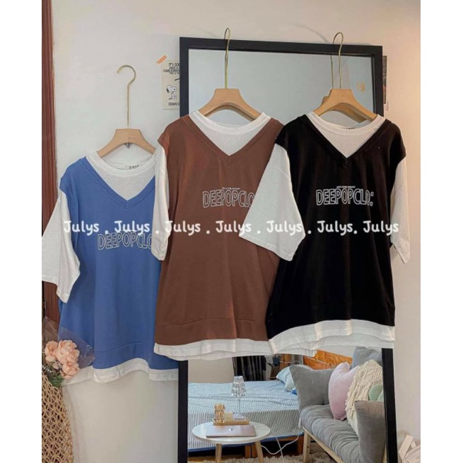 [Rẻ Vô Địch] Áo cotton tay lỡ Unisex ----- Áo PHỐI CỔ V IN CHỮ ��