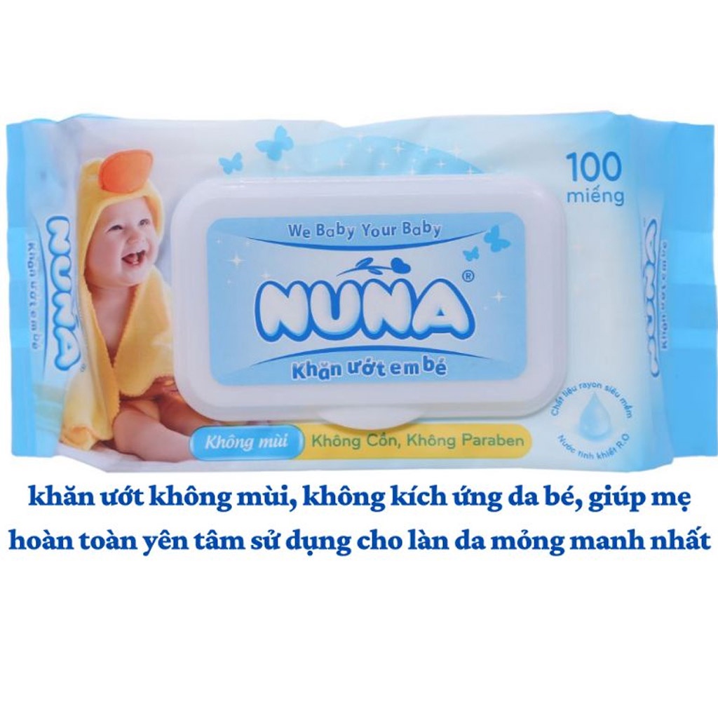 Khăn Ướt Em Bé Nuna không mùi 100 miếng/bao