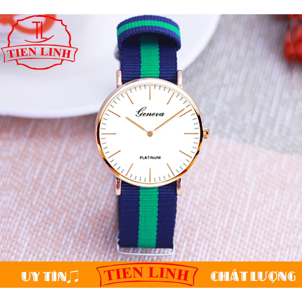 ĐỒNG HỒ NAM GENEVA DÂY VẢI 3 SỌC XANH - XANH - XANH