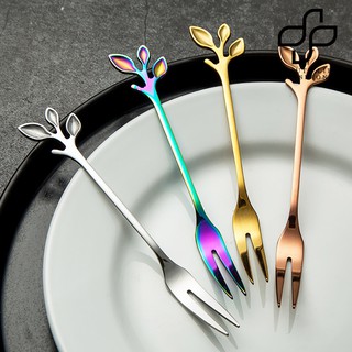 [Moon] Creative Leaf Stainless Coffee Mixing Spoon Fork Kitchen Flatware