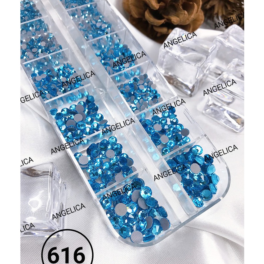 Đá Chân Lưới Nail Màu Xanh Biển 12 Khía Aquamarine Đính Móng ANGELICA 616