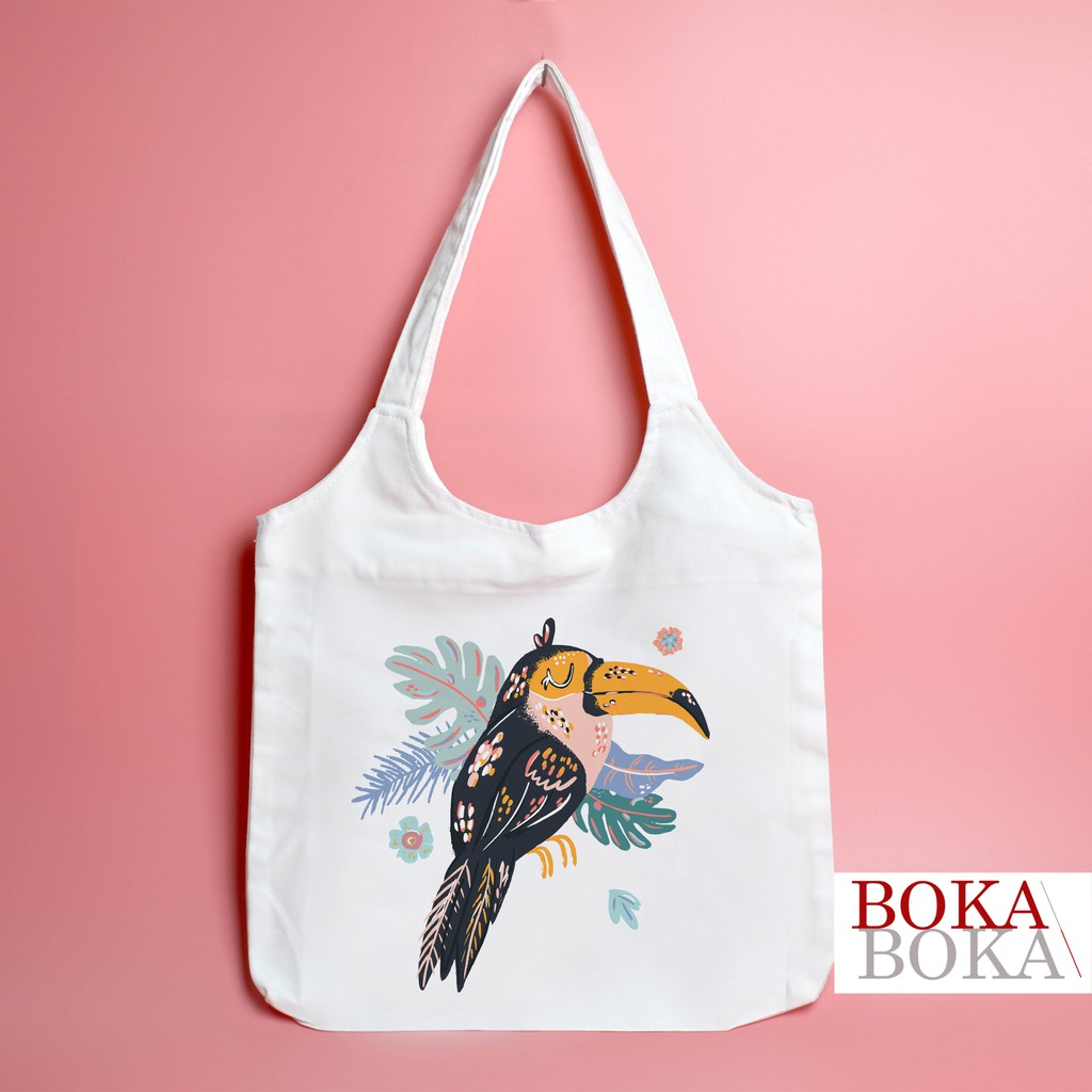 Túi Tote Vải Canvas Quai Tròn In Hình Con Vật Madagasca Có Khóa Miệng Túi