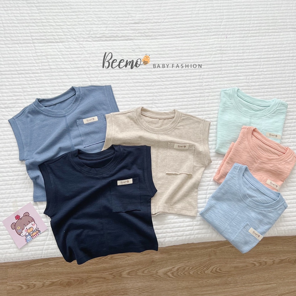 Áo phông cotton ba lỗ Beemo cho bé trai, bé gái kiểu dáng tanktop Hàn Quốc - 21A020