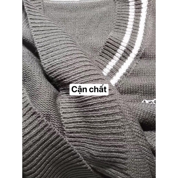Áo Gile Len Viền kẻ Form Rộng màu ghi phong cách Hàn quốc