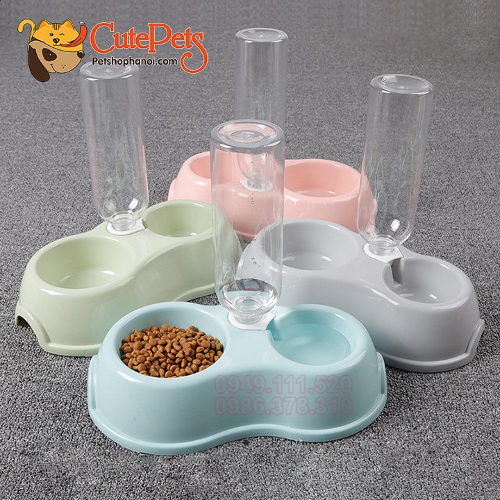Bát nhựa đôi tự động cho chó mèo có sẵn chai đi kèm 500ml - CutePets