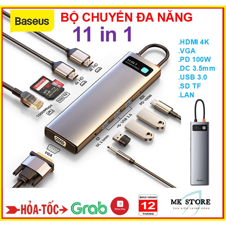 Bộ Hub Chuyển Đổi Đa Năng  11 in 1 HDMI 4K , PD 100W , VGA , USB 3.0 Cho Laptop , Macbook , tivi .Baseus CAHUB-CT0G | BigBuy360 - bigbuy360.vn