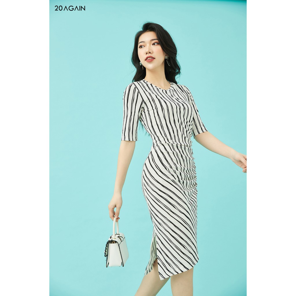 Đầm Ôm Body Tay Lỡ Sọc Kẻ 20AGAIN DOA1598 | BigBuy360 - bigbuy360.vn
