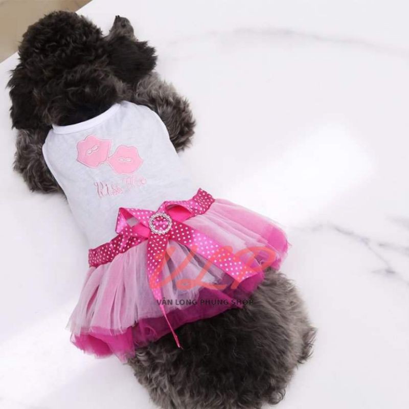 Váy xoè công chúa đính nơ dễ thương - trang phục thú cưng đáng yêu