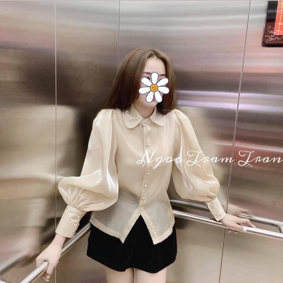 Áo tiểu thư cổ ren chất tơ sống phối lót lụa bên trong