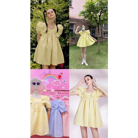 Đầm babydoll tay phồng nơ hàng Thailand