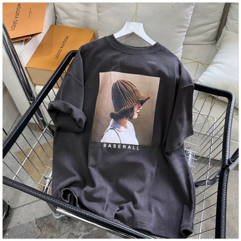 Áo phông 3158, áo thun tay lỡ form rộng chất cotton in hình cô gái