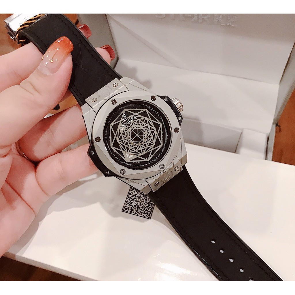 Đồng Hồ Huboler Nam Mặt Nhện Dây Silicon Đen Grey 50mm Authentic
