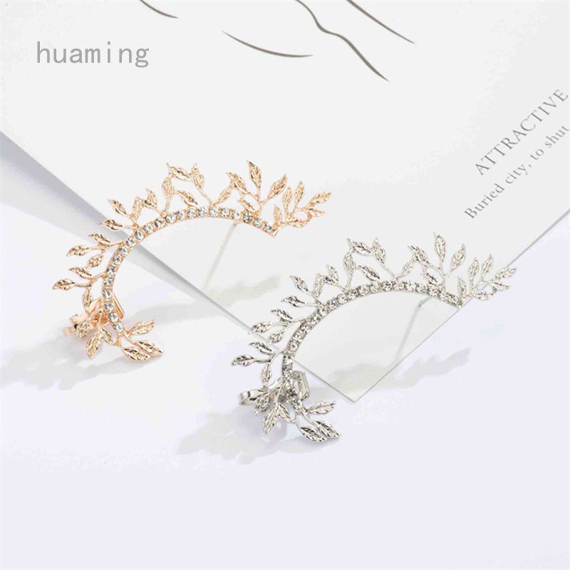 Huaming Shenyangwolf1 1 Khuyên Vành Tai Hợp Kim Hình Chiếc Lá Đính Đá Vintage Cho Nữ