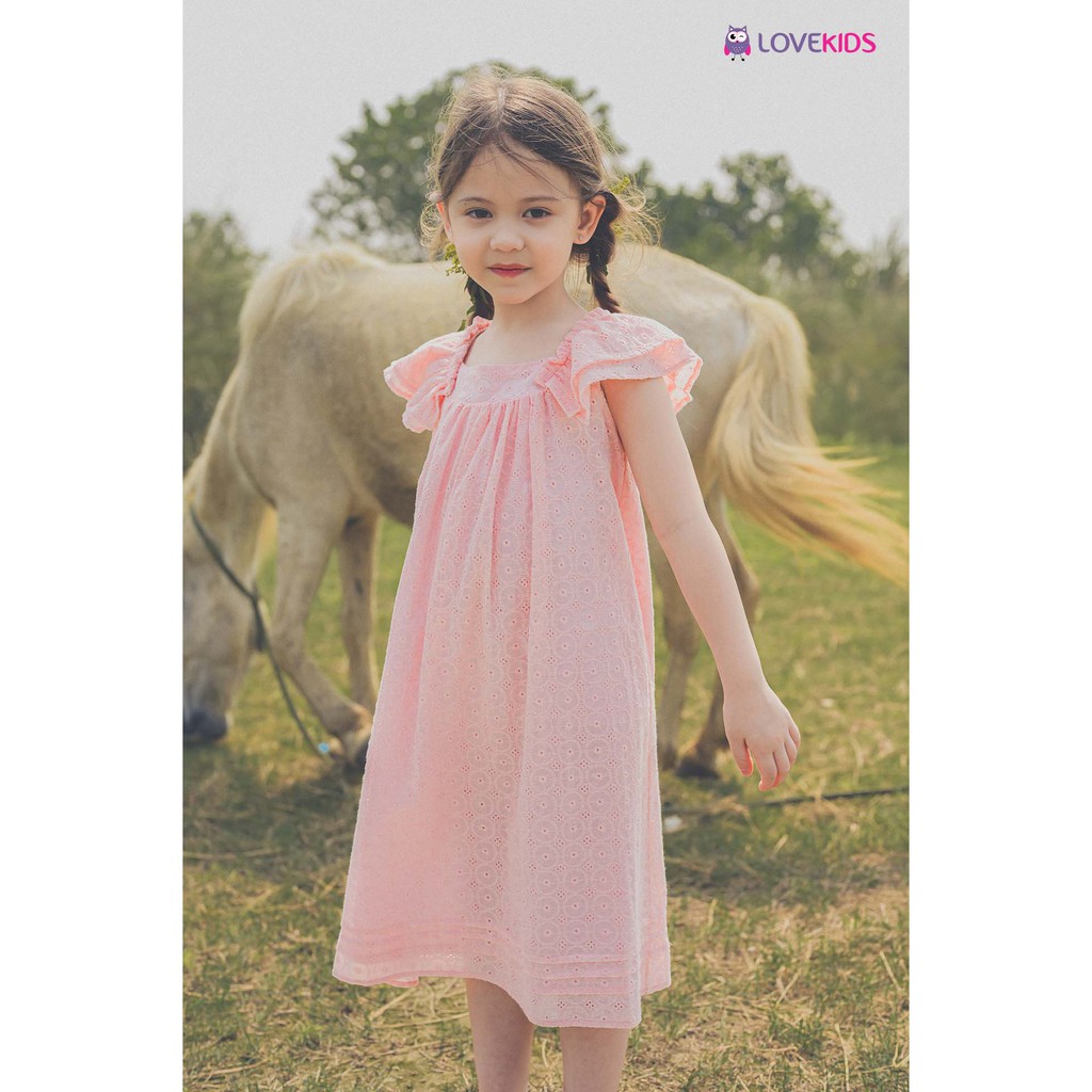 Váy thêu tay bèo bé gái (hồng) LKG21DR01101 - Lovekids