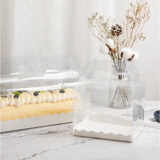 Hộp mica đựng bánh cuộn, bánh kem kèm đế lót