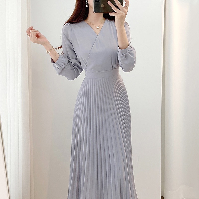 Đầm đắp vạt chân váy xếp ly nhỏ công sở thanh lịch nhẹ nhàng phong cách Hàn Quốc