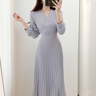 Đầm đắp vạt chân váy xếp ly nhỏ công sở thanh lịch nhẹ nhàng phong cách Hàn Quốc