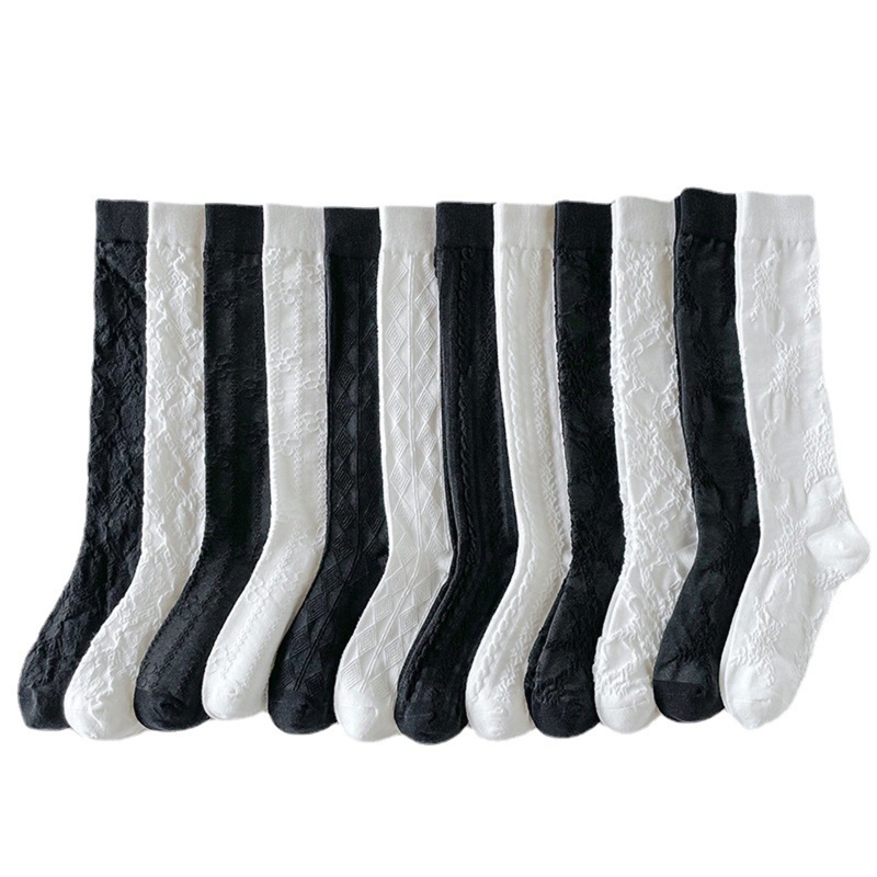 Xiangbao Vớ Lửng Bằng Cotton Lưới Mỏng Màu Trơn Họa Tiết Kẻ Sọc Caro Phong Cách Lolita Mùa Hè Cho Nữ