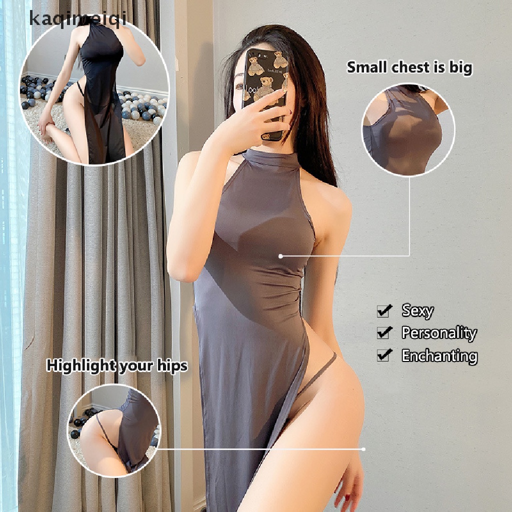 [KAQ] Women Sexy Cheongsam Pajamas Dress Uniform Temptation High Split Tight Dress GJL