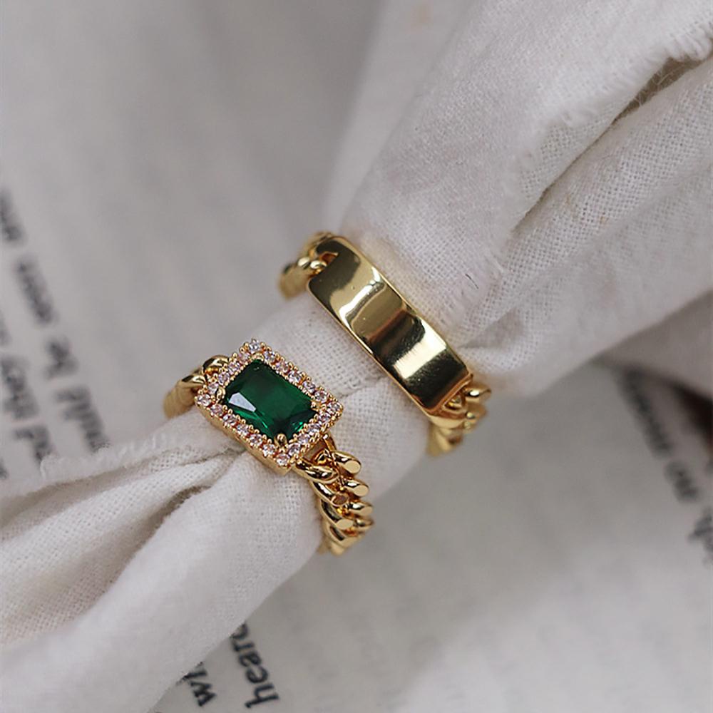 Nhẫn Đồng Đính Ngọc Lục Bảo Lấp Lánh Phong Cách Retro|Nhẫn Thiết Kế Đơn Giản Thời Trang Cá Tính