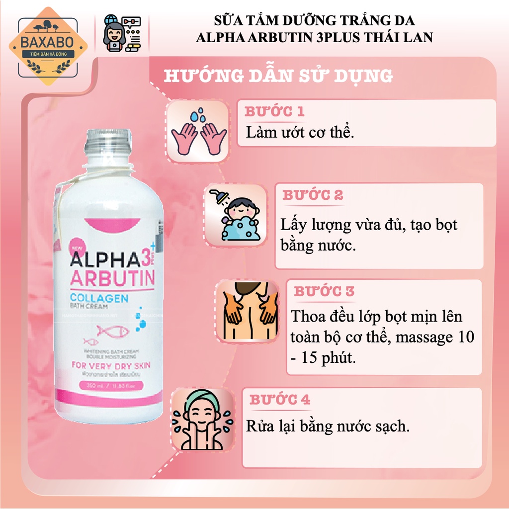 SỮA TẮM DƯỠNG TRẮNG DA ALPHA ARBUTIN 3PLUS NỘI ĐỊA THÁI LAN - HÀNG HÍNH HÃNG - 350ML