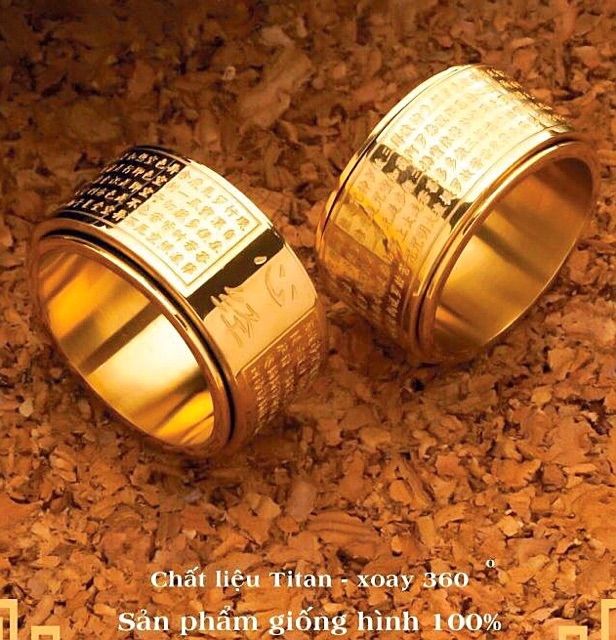 Nhẫn Bát Nhã Tâm Kinh chất liệu Titan pha vàng