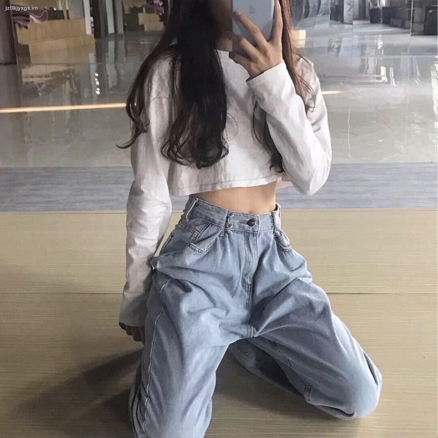 ☊✤Lock Hyuna Jeans Women s Loose Korean Student Harajuku Style Autumn New Drape High Waist Wide Leg Pants Thin